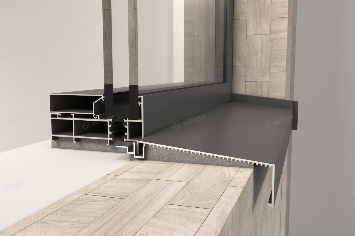 CTB aluminum exterior window sill cross section showing installation at window frame with drip edge