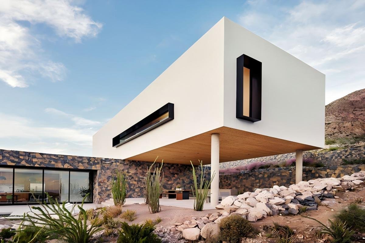 Aluminum exterior window casing (WCT series) wrapping a full window opening on a villa facade
