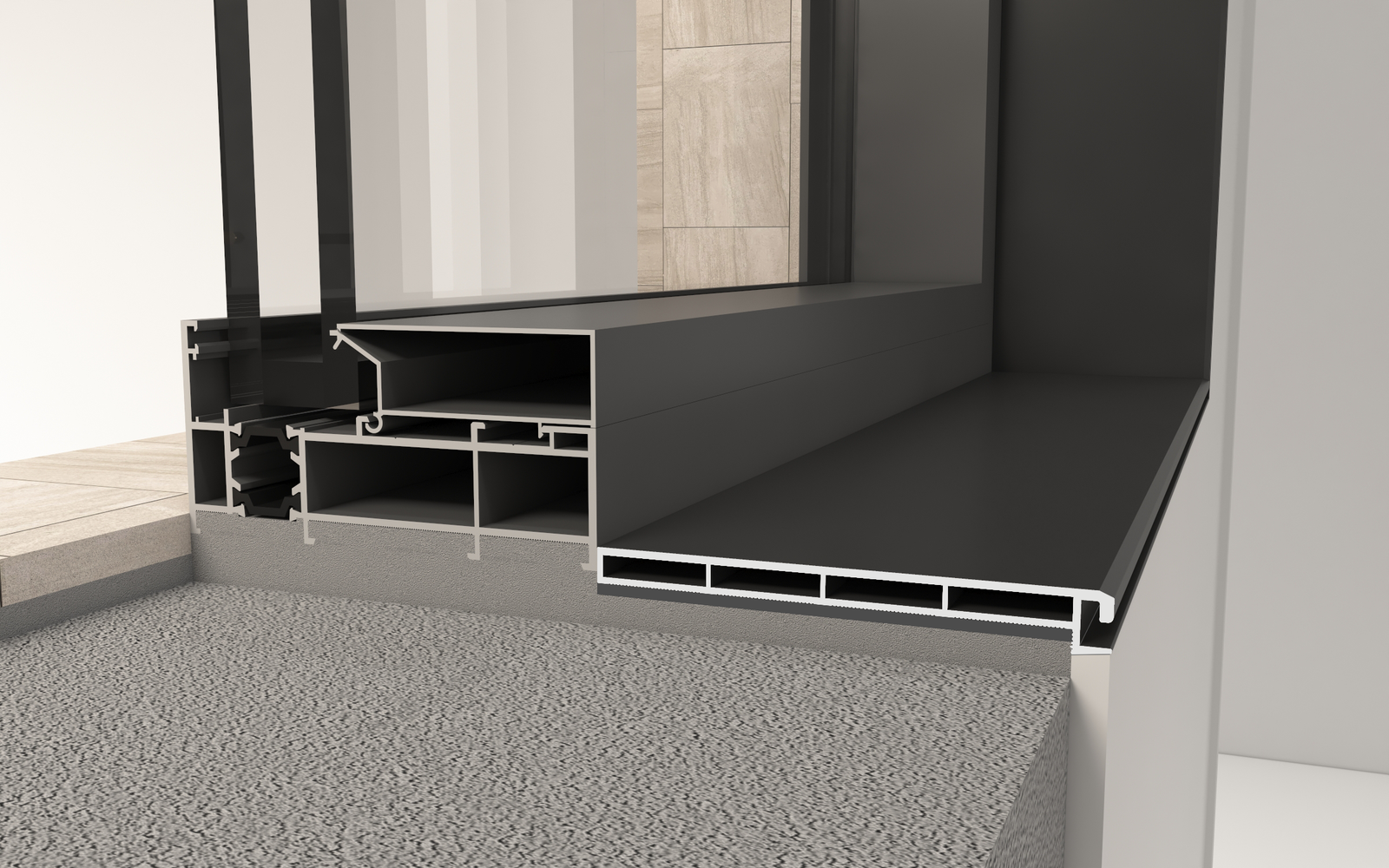 NCT aluminum interior window casing cross sections — Shadow Gap, Slimline, and Post-Installation profiles from 100mm to 210mm